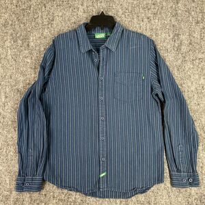 Vans Board Shirt Mens L Blue Cotton Pinstripe Casual Beach Skater‎ Surfer
